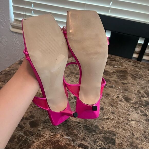 Women Stiletto Mid Heel Peep Open Toe Sandals Slip-on Size 9 Hot Pink - Picture 7 of 12
